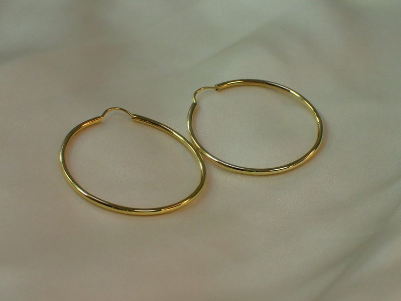 30 MM Minimalist Hoop Earring for Her / Gold Plated Hoop Earrings / 925 Sterling Silver Hoop / Earrings Gift for Women